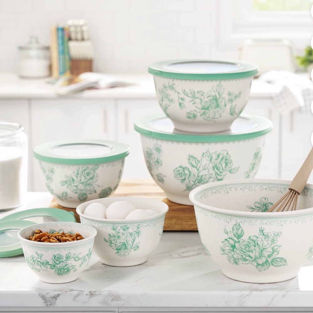 Pioneer Woman Agatha 12-Piece Bamboo Melamine Nesting Mixing Bowl Set, Green